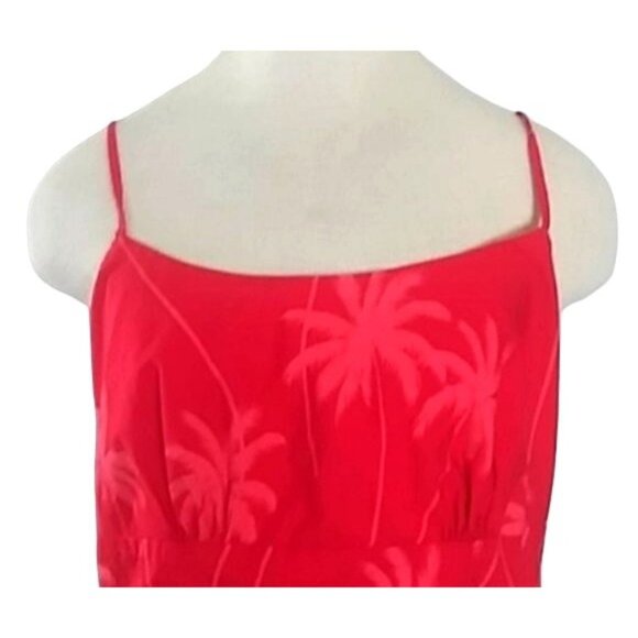 Tropical Print Red Spaghetti Strap Dress With Palm Trees & Parrots Size XL - Picture 3 of 9
